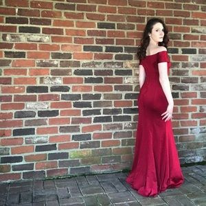 Red off shoulder gown